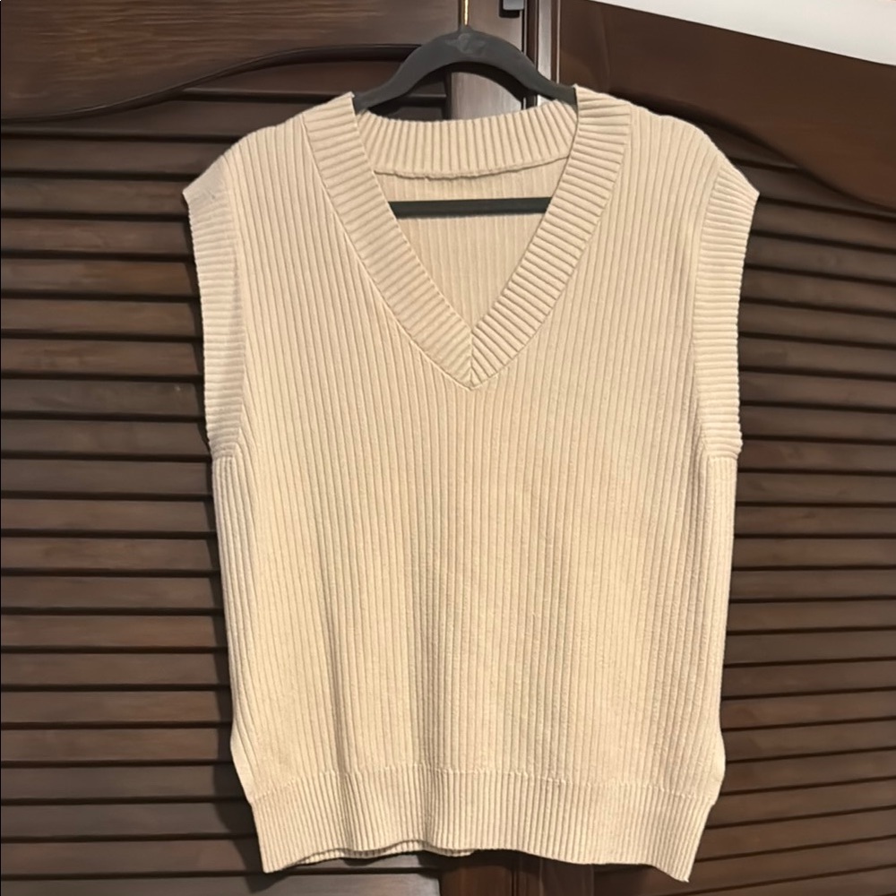 Cream Sleeveless V-Neck Sweater